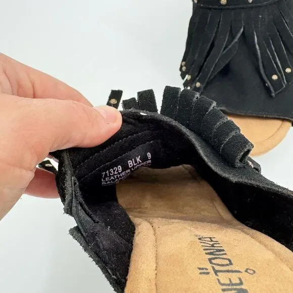 Minnetonka | Black Fringe Slide wedge Sandals | size 9 - Picture 6 of 7